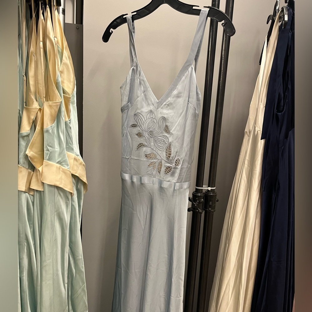 NWT Reformation Tatie Silk V Neck Maxi Bridal Dress Mineral Blue 12 - Picture 4 of 6